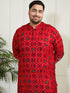 Plus Men's Blue And Cream Cotton Blend Kurta Pyjama Set