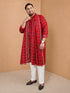 Men Red Silk Blend Kurta and Pyjama with Dupatta Wedding, Durga Puja, Festive, Festive Glitz, Summer / Casual Ethnic Wear