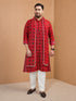 Men's Red Silk-Blend Digital Print Knee Length Kurta and Pyjama with Dupatta