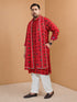 Men's Red Silk-Blend Digital Print Knee Length Kurta and Pyjama with Dupatta