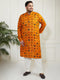 Plus Men's Yellow And Cream Cotton Blend Kurta Pyjama Set