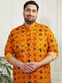 Plus Men's Yellow And Cream Cotton Blend Kurta Pyjama Set