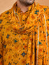 Men's Yellow Silk-Blend Digital Print Knee Length Kurta and Pyjama with Dupatta