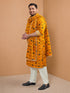 Men's Yellow Silk-Blend Digital Print Knee Length Kurta and Pyjama with Dupatta