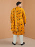 Men's Yellow Silk-Blend Digital Print Knee Length Kurta and Pyjama with Dupatta
