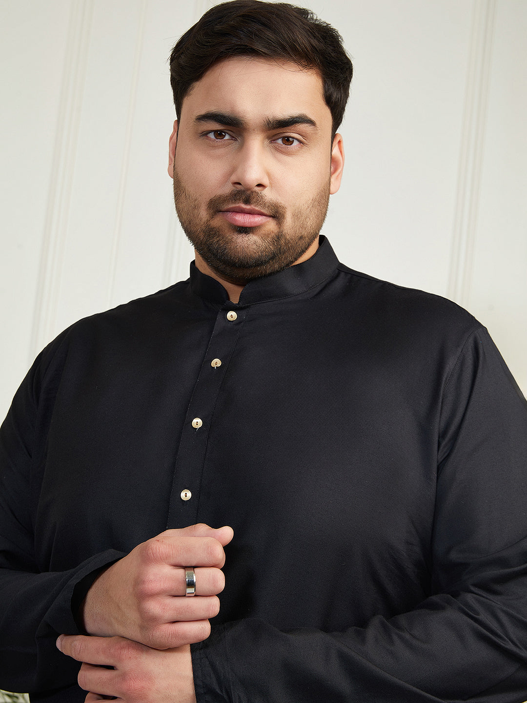 Plus Men's Black Viscose Kurta Pyjama Set
