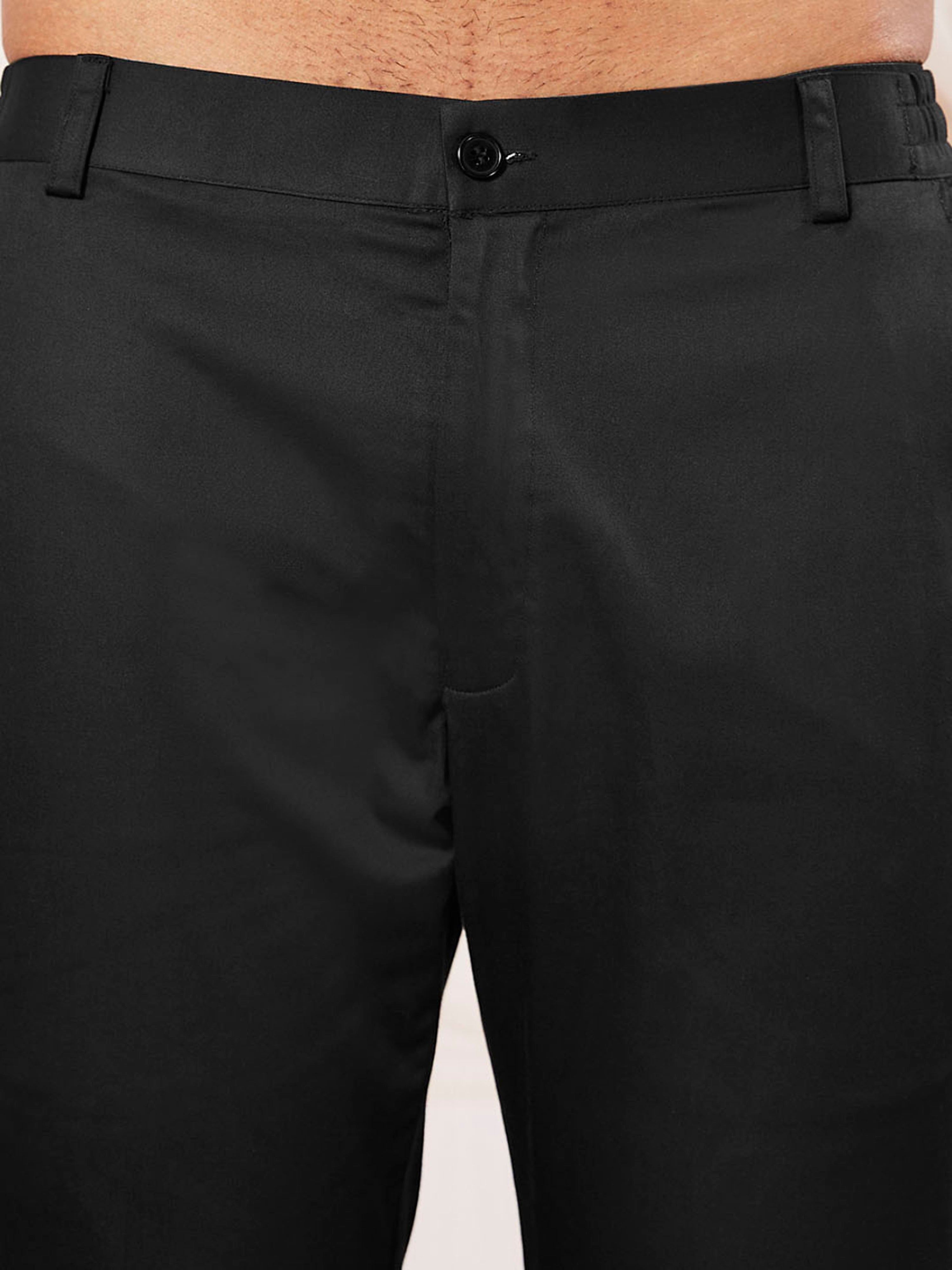 Men's Black Silk Blend Solid Thigh Length Kurta Pant Set with Pyjama