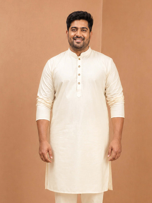 Men Cream Viscose Kurta Festive Ethnic Wear