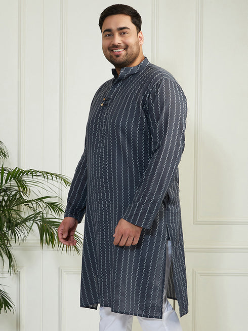 Plus Men's Grey Cotton Kurta