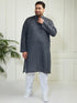 Plus Men's Grey And White Cotton Kurta Pyjama Set