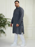 Plus Men's Grey And White Cotton Kurta Pyjama Set