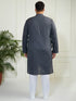 Plus Men's Grey And White Cotton Kurta Pyjama Set