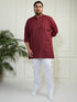 Plus Men's Maroon And White Cotton Kurta Pyjama Set