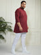 Plus Men's Maroon And White Cotton Kurta Pyjama Set