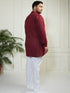 Plus Men's Maroon And White Cotton Kurta Pyjama Set