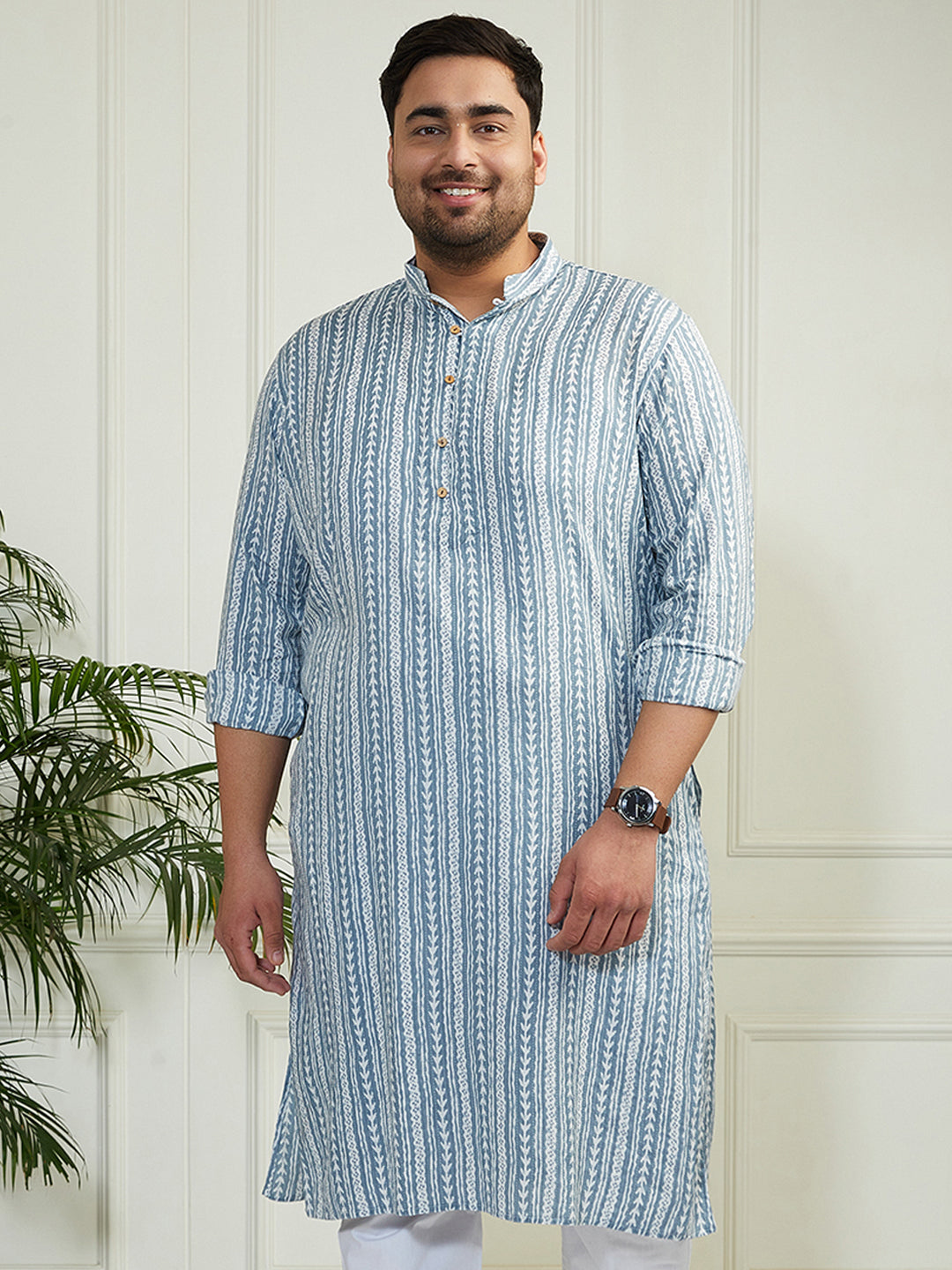 Plus Men's Grey Cotton Kurta