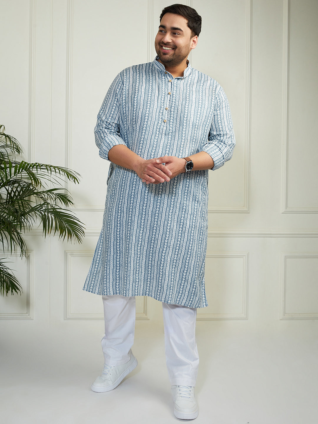 Plus Men's Grey Cotton Kurta