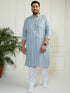 Plus Men's Grey And White Cotton Kurta Pyjama Set