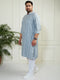 Plus Men's Grey And White Cotton Kurta Pyjama Set