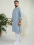 Plus Men's Grey And White Cotton Kurta Pyjama Set