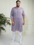 Plus Men's Purple And White Cotton Kurta Pyjama Set