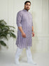 Plus Men's Purple And White Cotton Kurta Pyjama Set