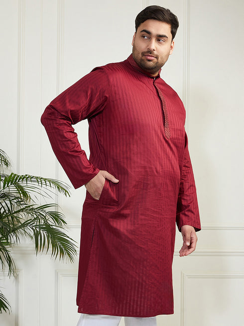 Plus Men's Maroon Cotton Blend Kurta