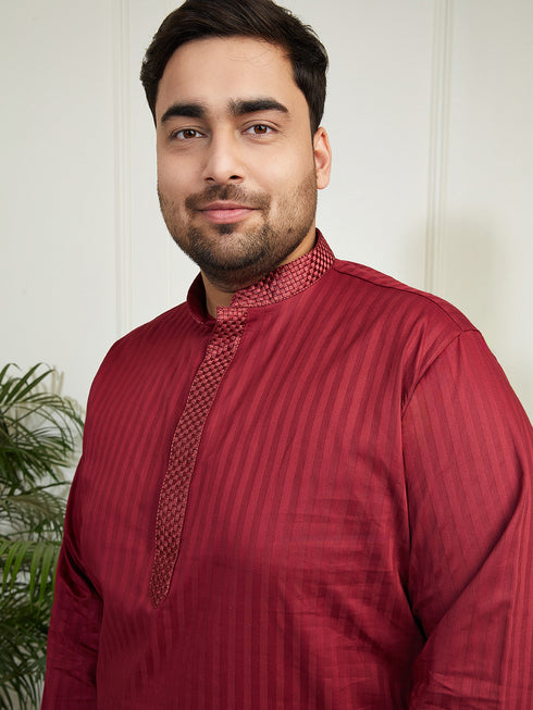 Plus Men's Maroon Cotton Blend Kurta