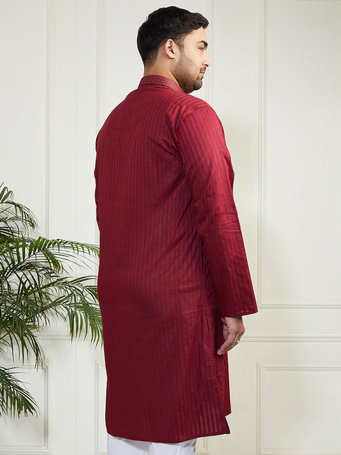 Plus Men's Maroon Cotton Blend Kurta