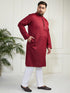 Plus Men's Maroon And White Cotton Blend Kurta Pyjama Set