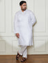 Plus Men's White Cotton Blend Kurta Pyjama Set
