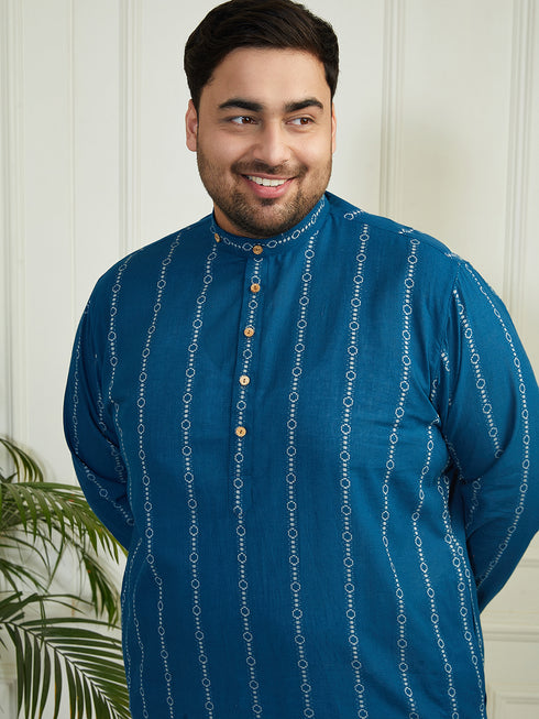 Plus Men's Indigo Blue Cotton Kurta