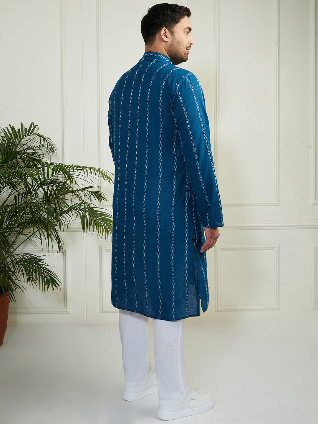 Plus Men's Indigo Blue Cotton Kurta Pyjama Set