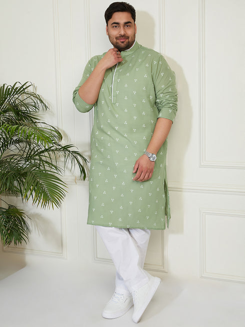 Plus Men's Green Cotton Kurta