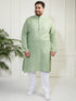 Plus Men's Green And White Cotton Kurta Pyjama Set