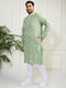 Plus Men's Green And White Cotton Kurta Pyjama Set