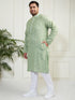 Plus Men's Green And White Cotton Kurta Pyjama Set
