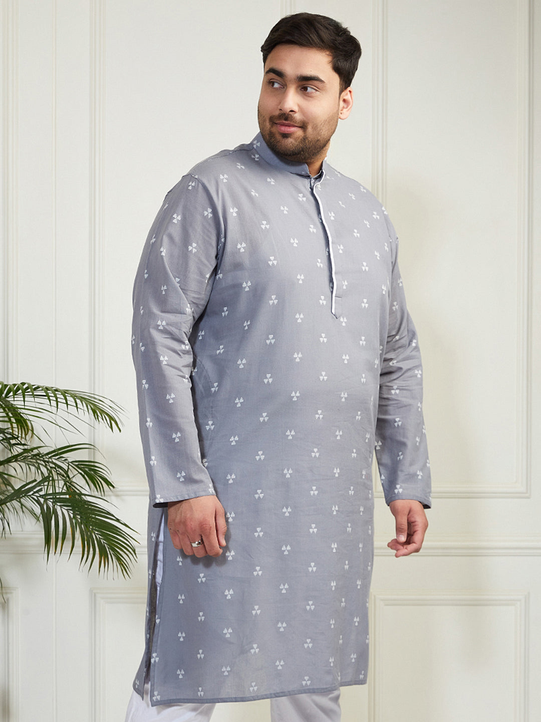 Plus Men's Grey Cotton Kurta