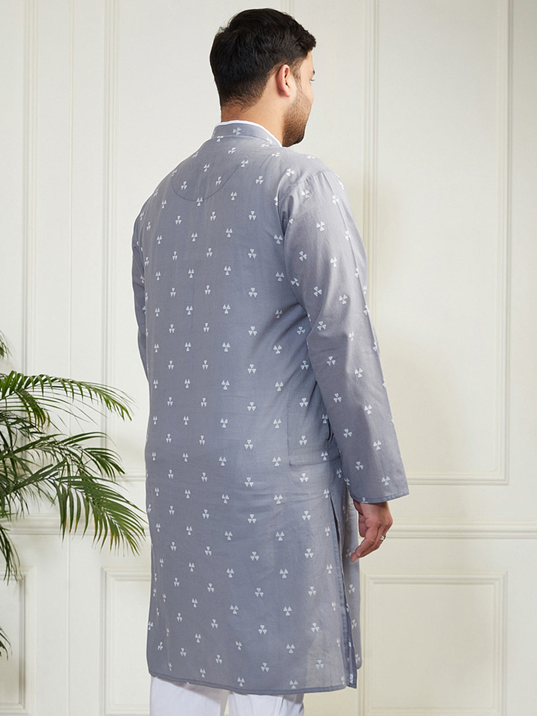 Plus Men's Grey Cotton Kurta
