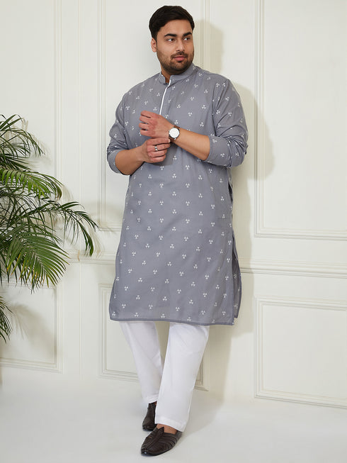 Plus Men's Grey Cotton Kurta