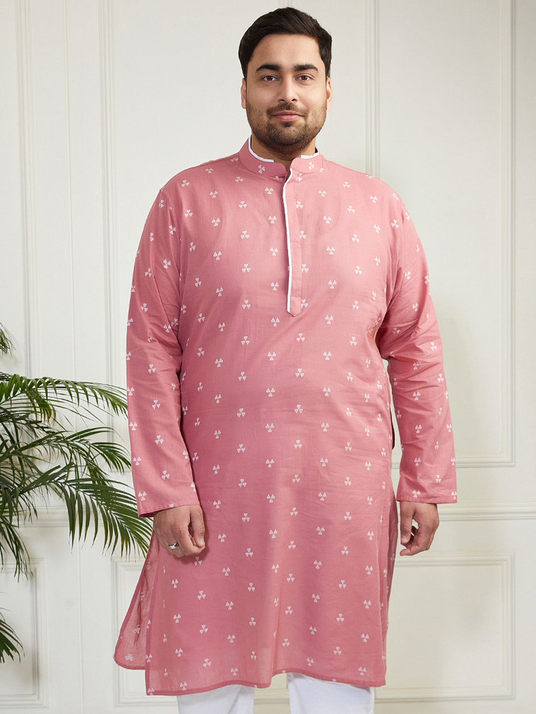 Plus Men's Pink Cotton Kurta