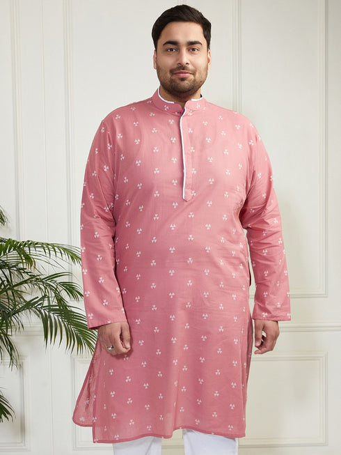 Plus Men's Pink Cotton Kurta