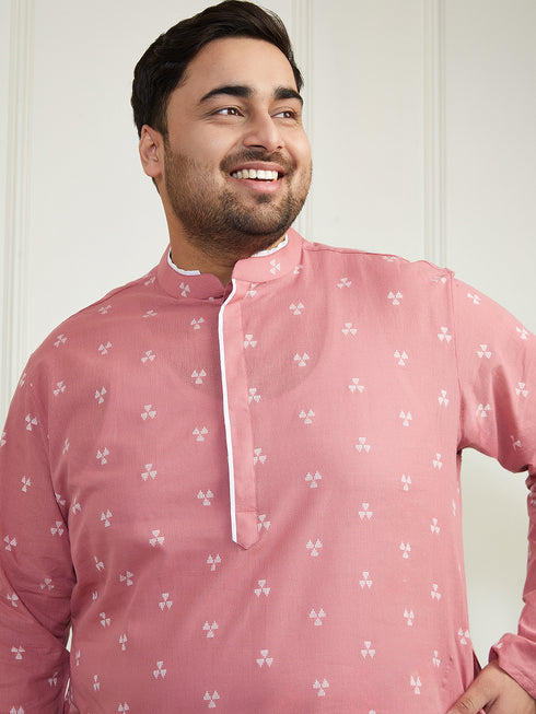 Plus Men's Pink Cotton Kurta