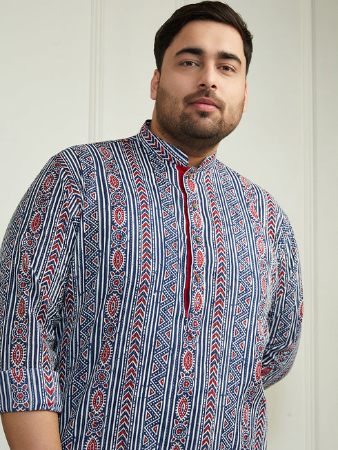 Plus Men's Indigo Blue Cotton Kurta