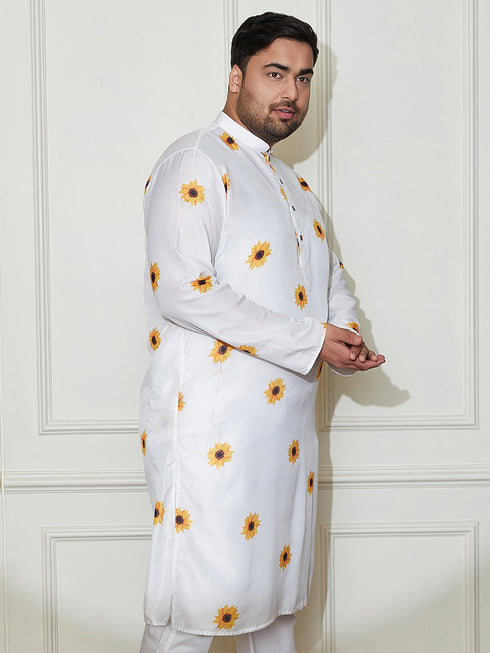 Plus Men's Cream Cotton Blend Kurta