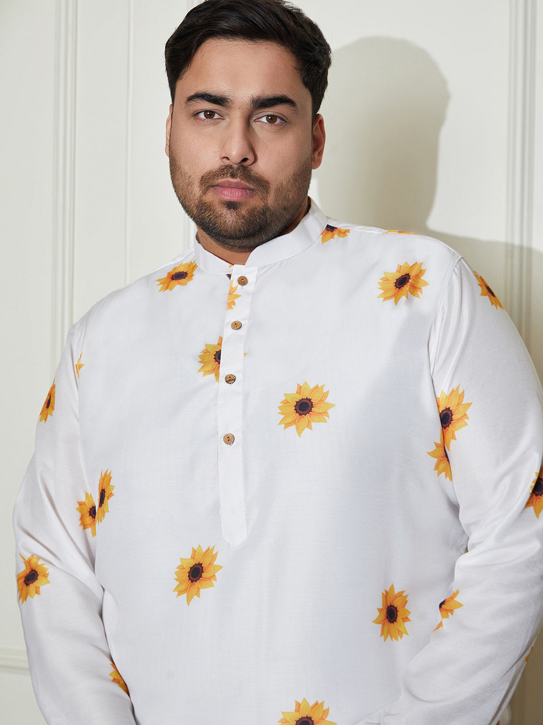 Plus Men's Cream Cotton Blend Kurta