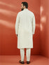 Men's Cream Silk Jacquard Kurta with Pyjama
