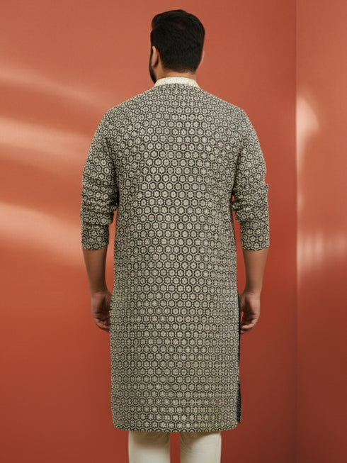 Men's Black Sequin Kurta