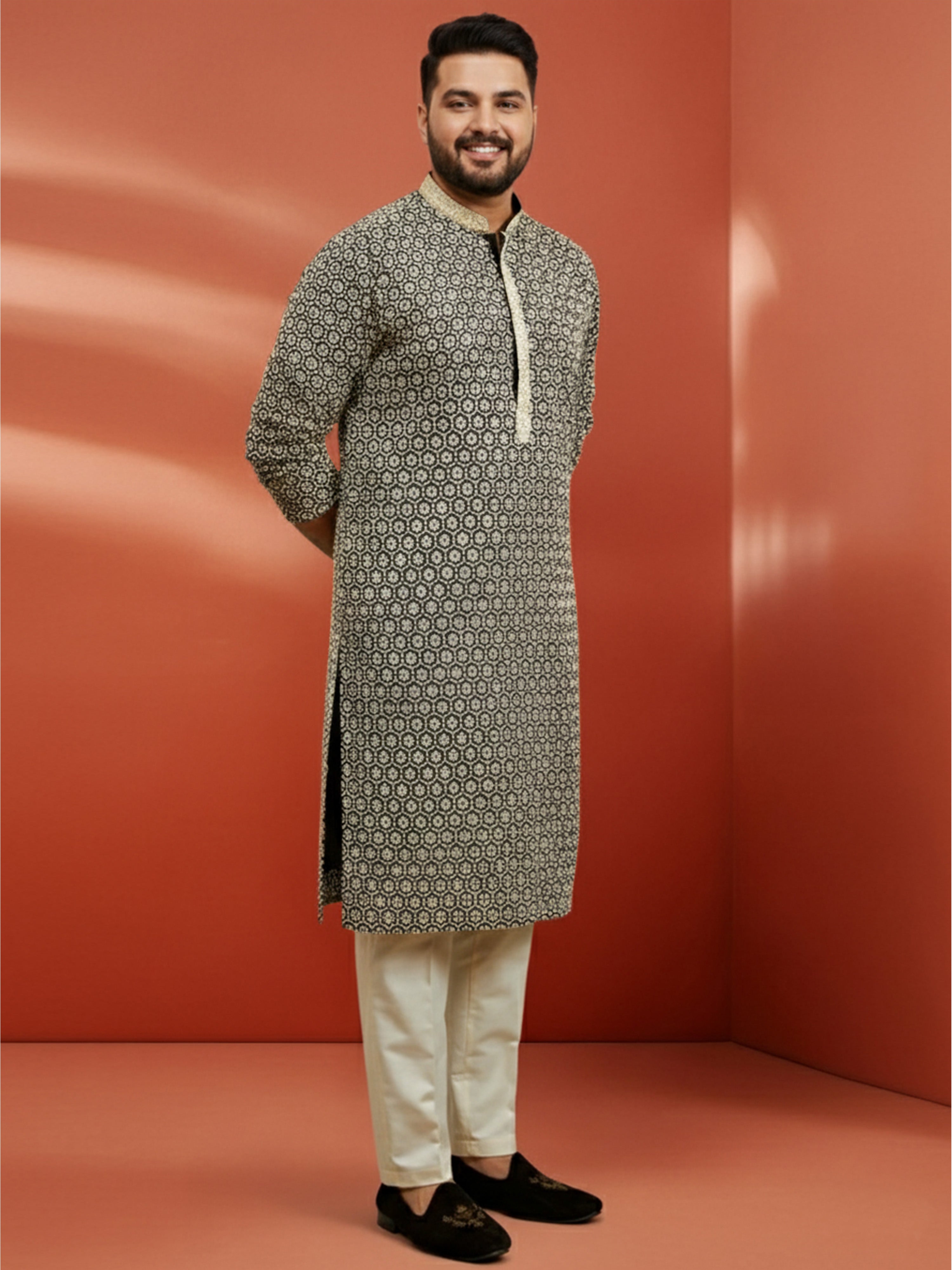 Men's Plus Black Sequin Kurta