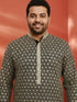 Men's Black Sequin Kurta with Cream Trousers